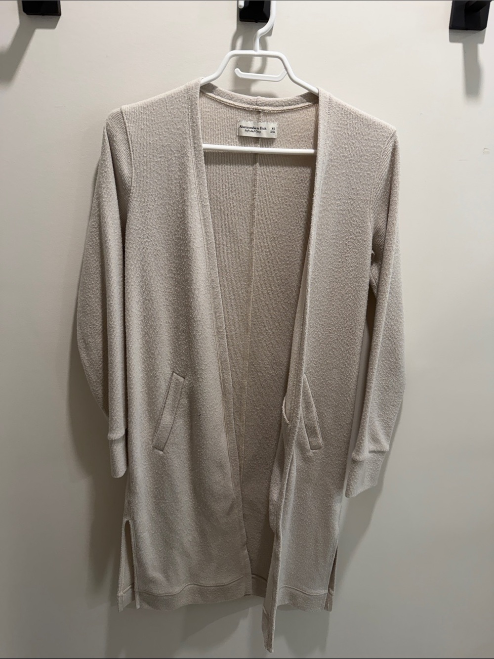 Abercrombie & Fitch Open-Front Cardigan in Light Cream
